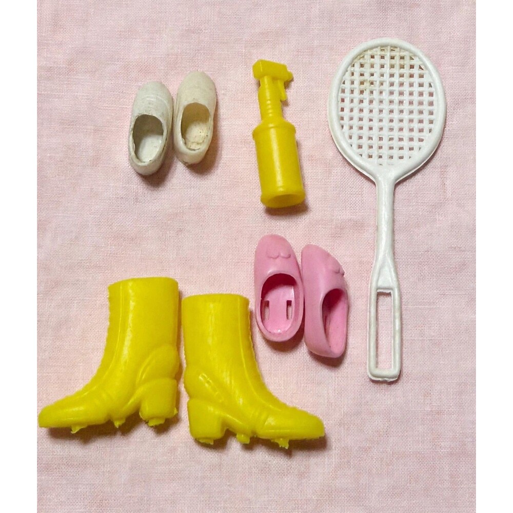 Vintage Barbie Accessories Lot Shoes Boots Rackets Brush 90s Mattel Doll Play